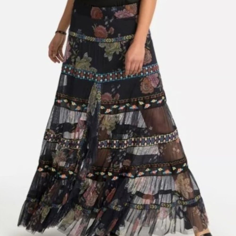 Johnny Was Biya Lulu embroidered tiered maxi skirt NWT